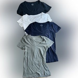 J. Crew Scoop Neck Tees - Neutral Bundle - Black, White, Navy, Olive (S)